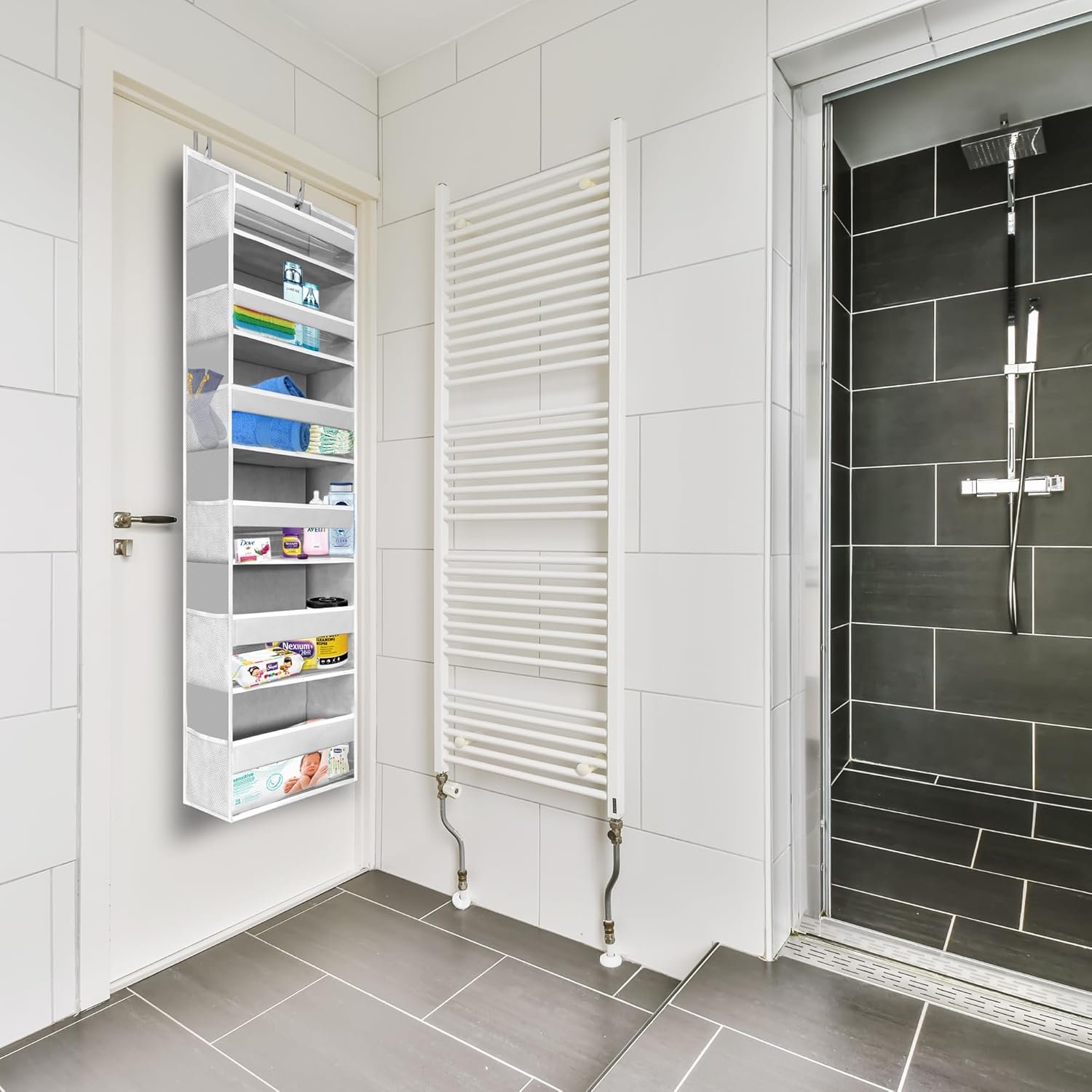 THEORY 1 PC Heavy Duty Over the Door Organizer 55x14x6.7, 6 Large Front & 12 Side Pockets